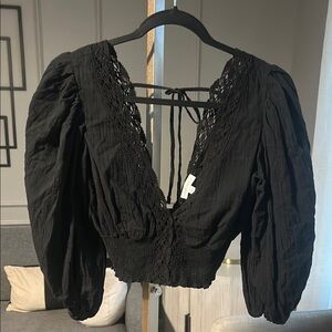 COTTON CANDY LA Elegant Black Lace Trimmed Women's Top